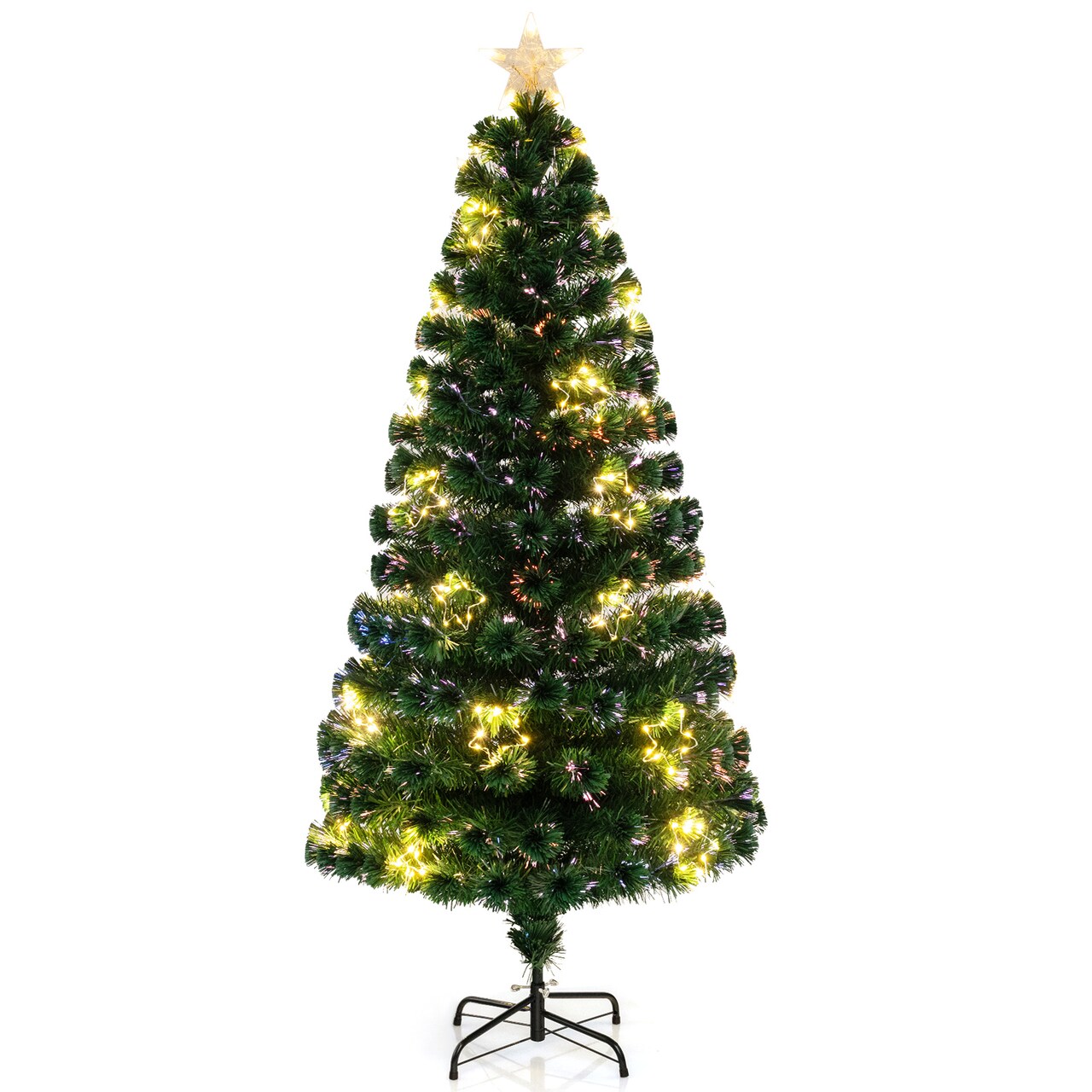 Pre-Lit Artificial Christmas Tree with Warm-White Fairy Lights and Flame-Retardant PVC Leaves